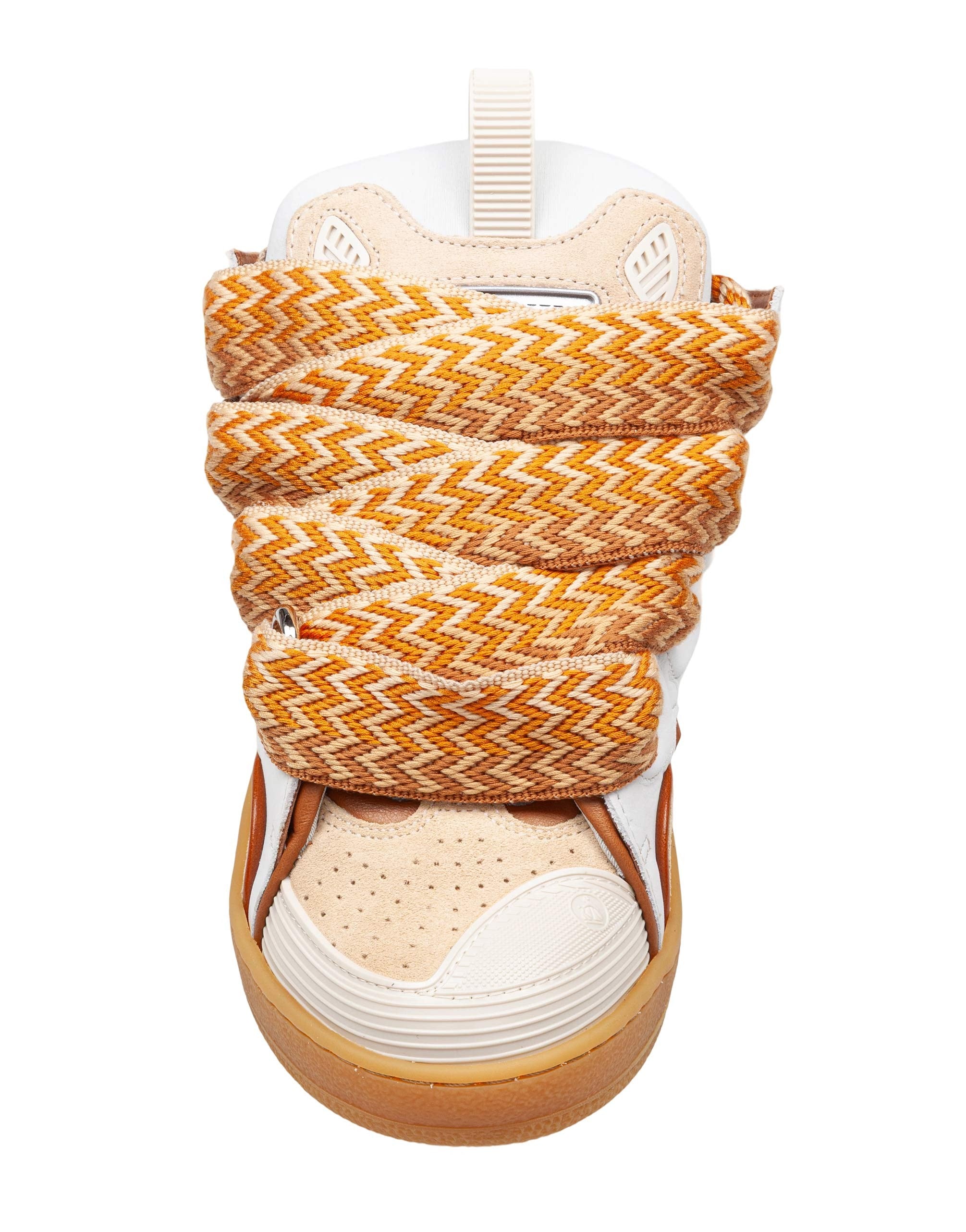 LANVIN CURB LEATHER AND FABRIC SNEAKERS, WHITE AND HONEY
