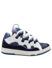 LANVIN CURB LEATHER AND FABRIC SNEAKERS, BLUE AND BLACK