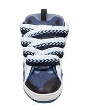 LANVIN CURB LEATHER AND FABRIC SNEAKERS, BLUE AND BLACK