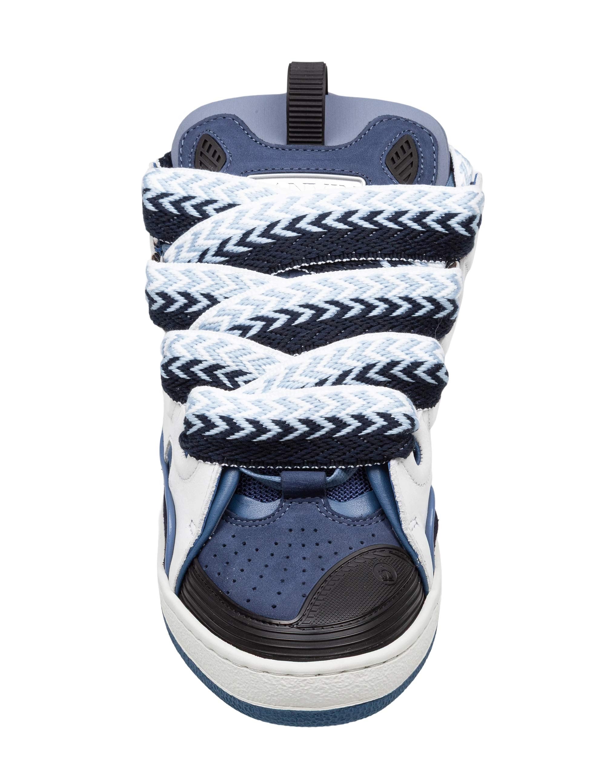 LANVIN CURB LEATHER AND FABRIC SNEAKERS, BLUE AND BLACK