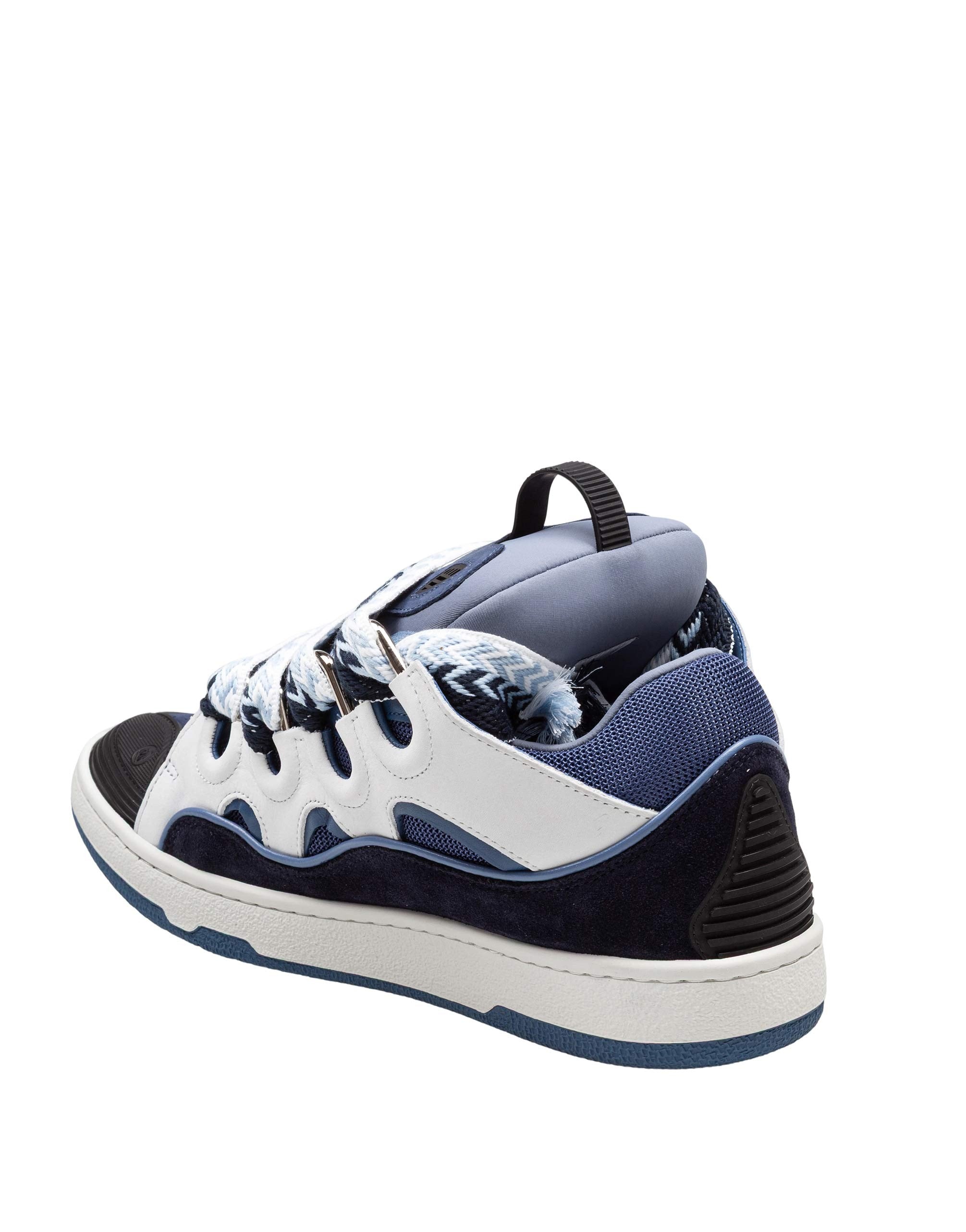 LANVIN CURB LEATHER AND FABRIC SNEAKERS, BLUE AND BLACK
