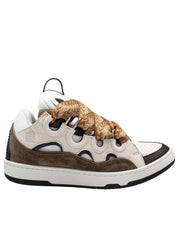 LANVIN CURB SNEAKERS IN PELLE E TESSUTO COLORE BIANCO E KAKI