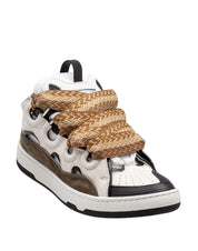 LANVIN CURB SNEAKERS IN PELLE E TESSUTO COLORE BIANCO E KAKI