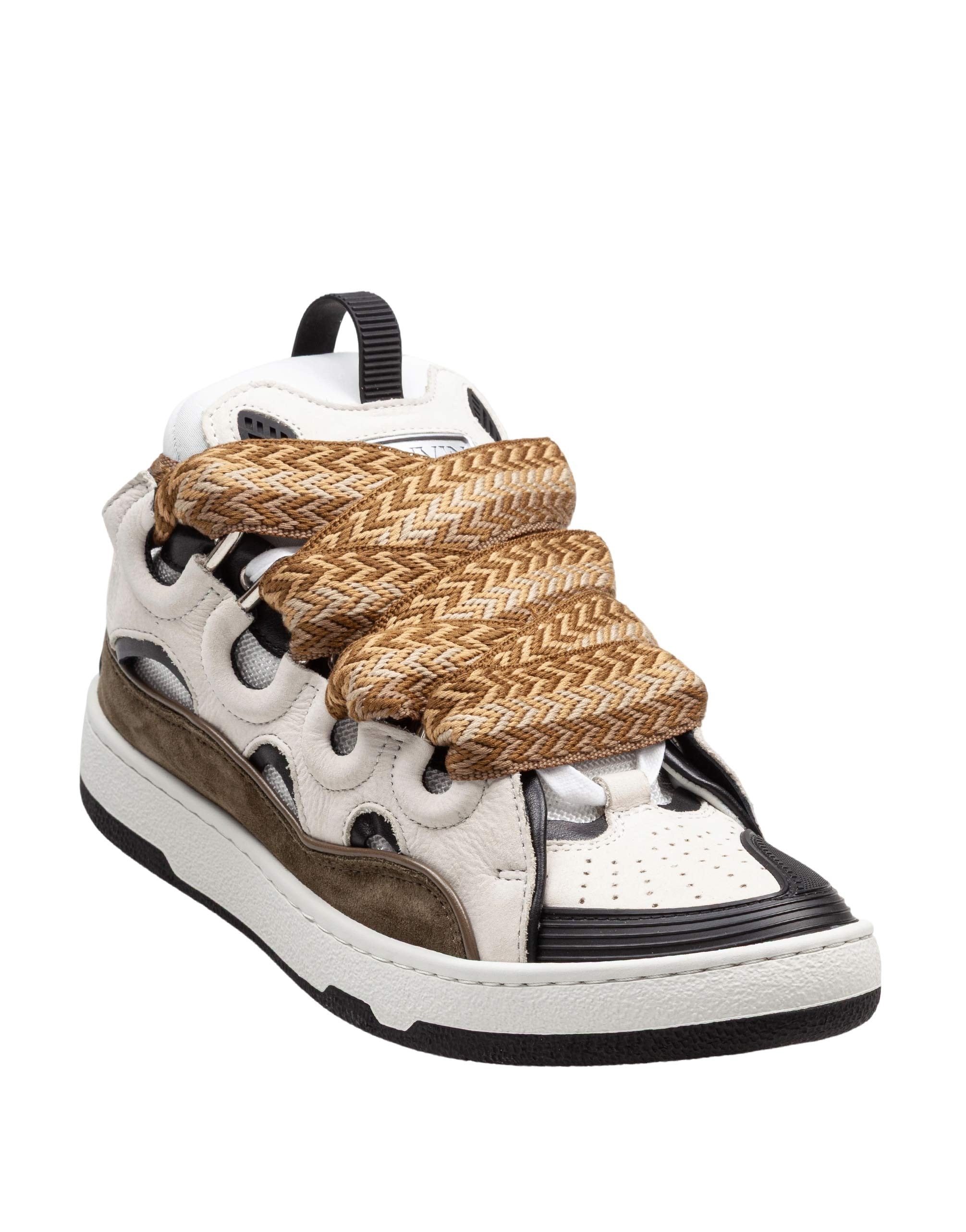 LANVIN CURB SNEAKERS IN PELLE E TESSUTO COLORE BIANCO E KAKI