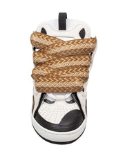 LANVIN CURB SNEAKERS IN PELLE E TESSUTO COLORE BIANCO E KAKI