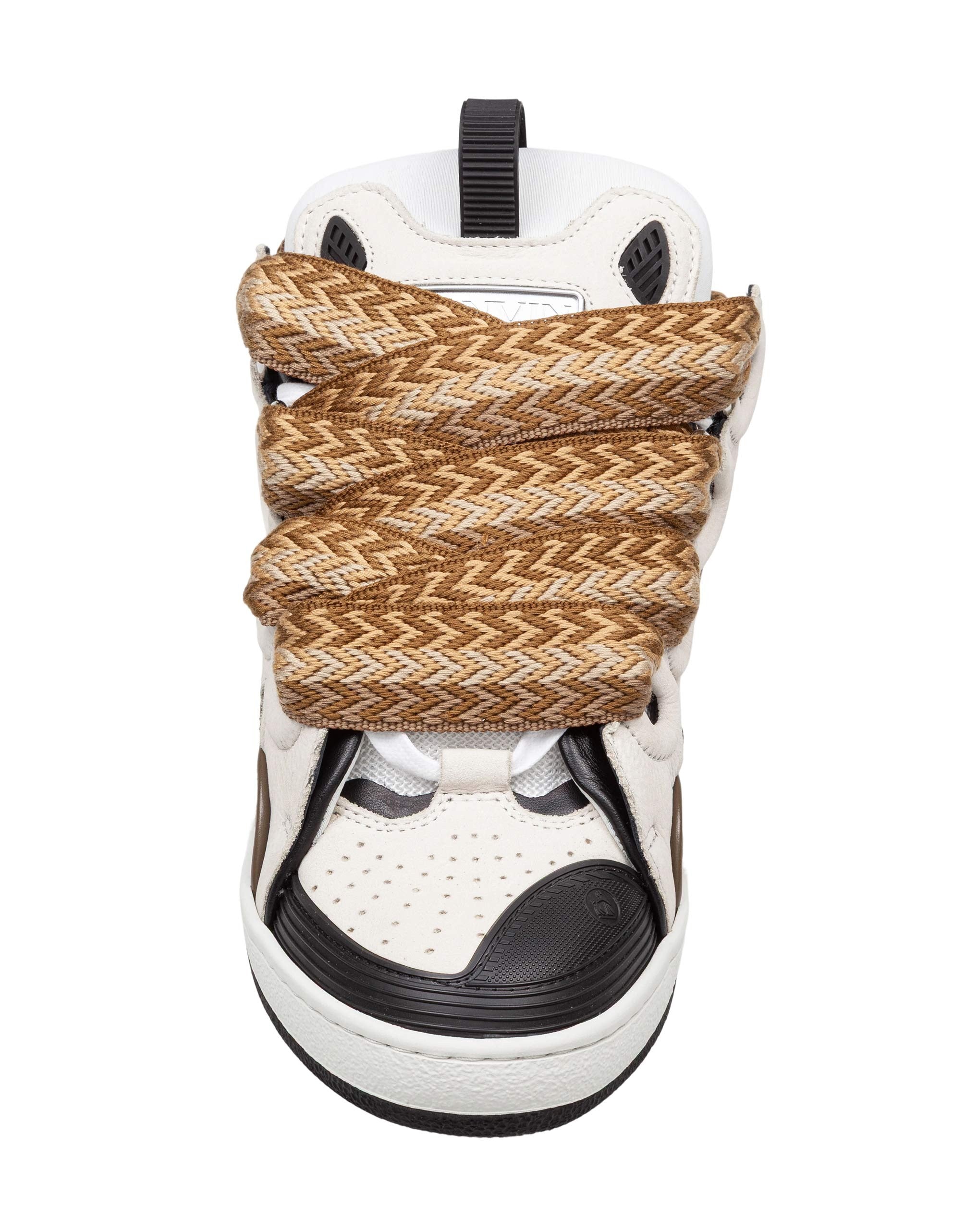 LANVIN CURB SNEAKERS IN PELLE E TESSUTO COLORE BIANCO E KAKI