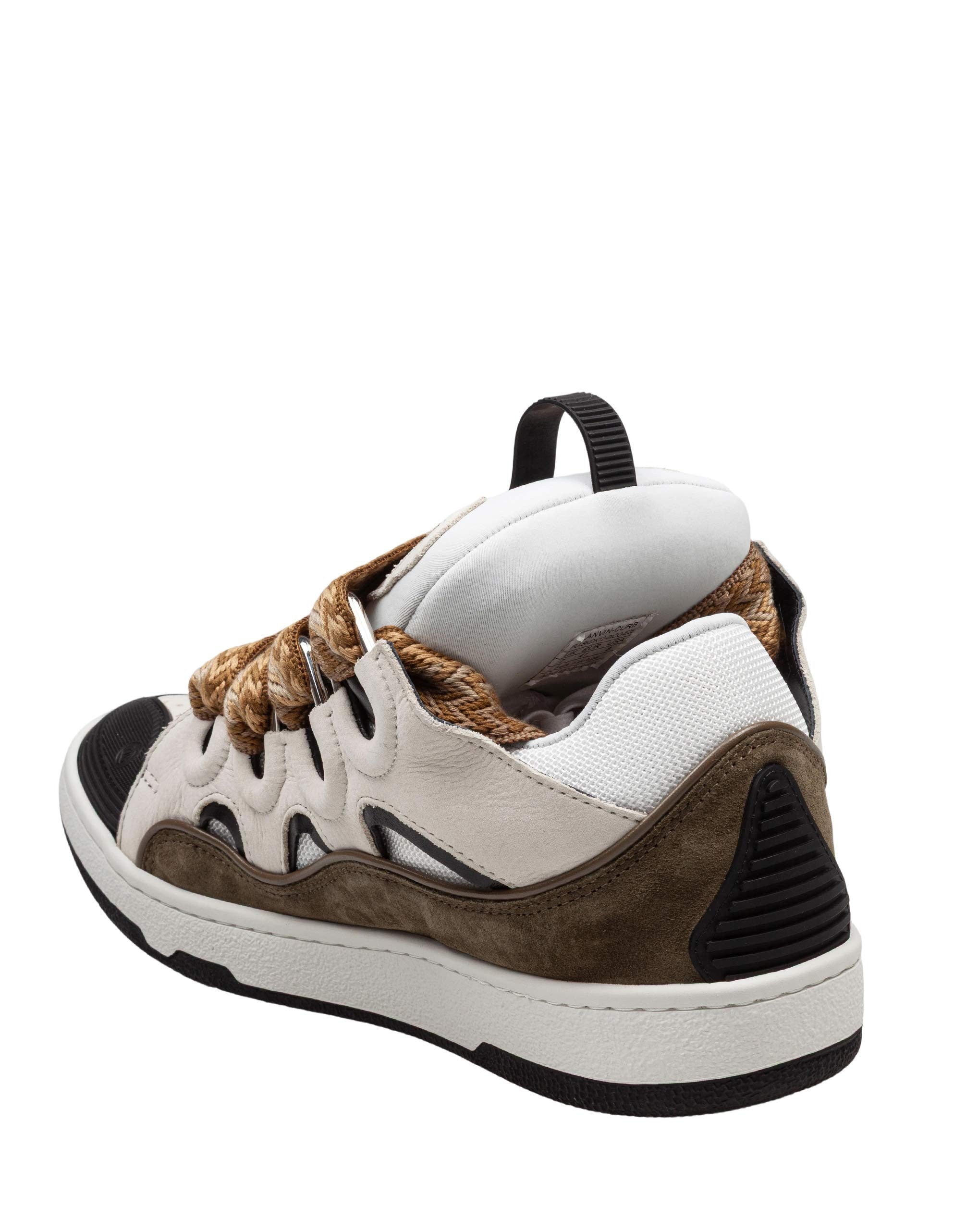 LANVIN CURB SNEAKERS IN PELLE E TESSUTO COLORE BIANCO E KAKI