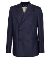 GOLDEN GOOSE JOURNEY DOUBLE-BREASTED PINSTRIPED WOOL JACKET, BLUE