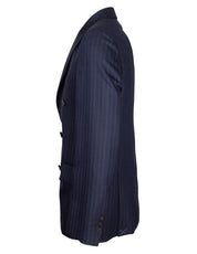 GOLDEN GOOSE JOURNEY DOUBLE-BREASTED PINSTRIPED WOOL JACKET, BLUE