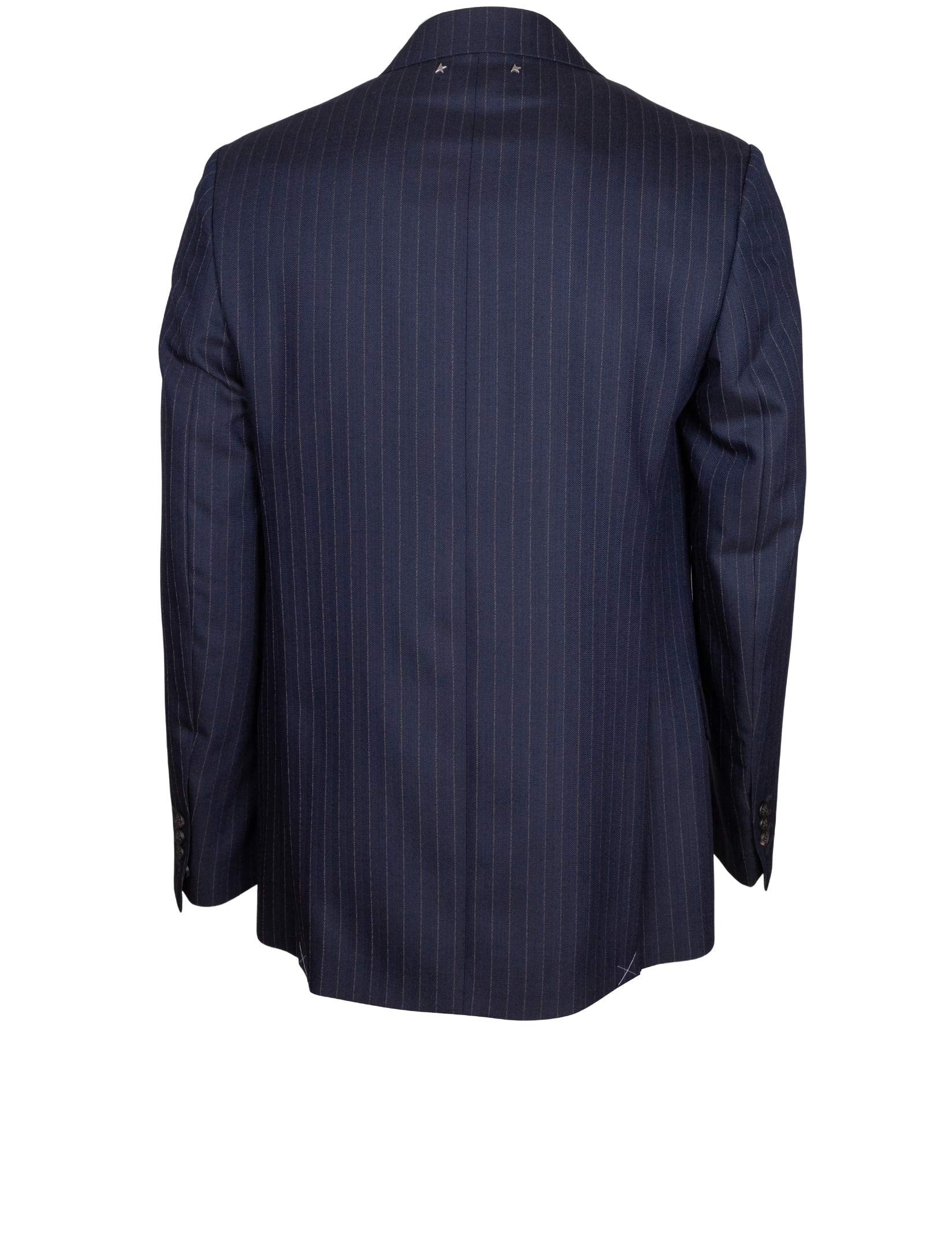 GOLDEN GOOSE JOURNEY DOUBLE-BREASTED PINSTRIPED WOOL JACKET, BLUE