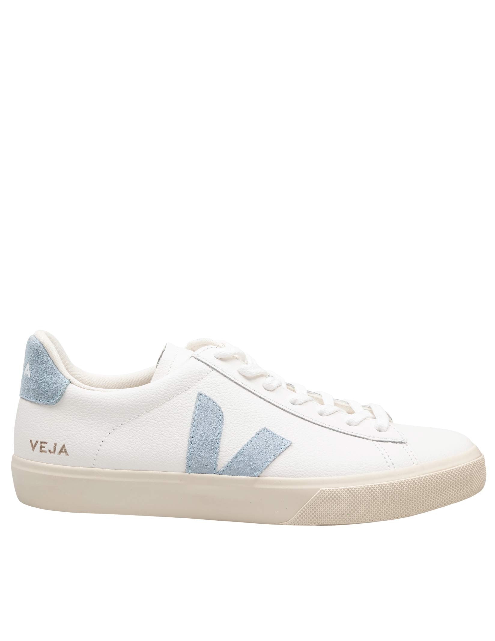 VEJA CAMPO CHROMEFREE LEATHER SHOES, WHITE/LIGHT BLUE