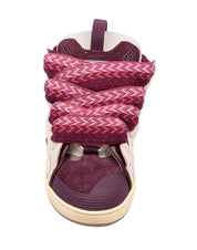 LANVIN CURB LEATHER AND FABRIC SNEAKERS IN BEIGE AND BURGUNDY