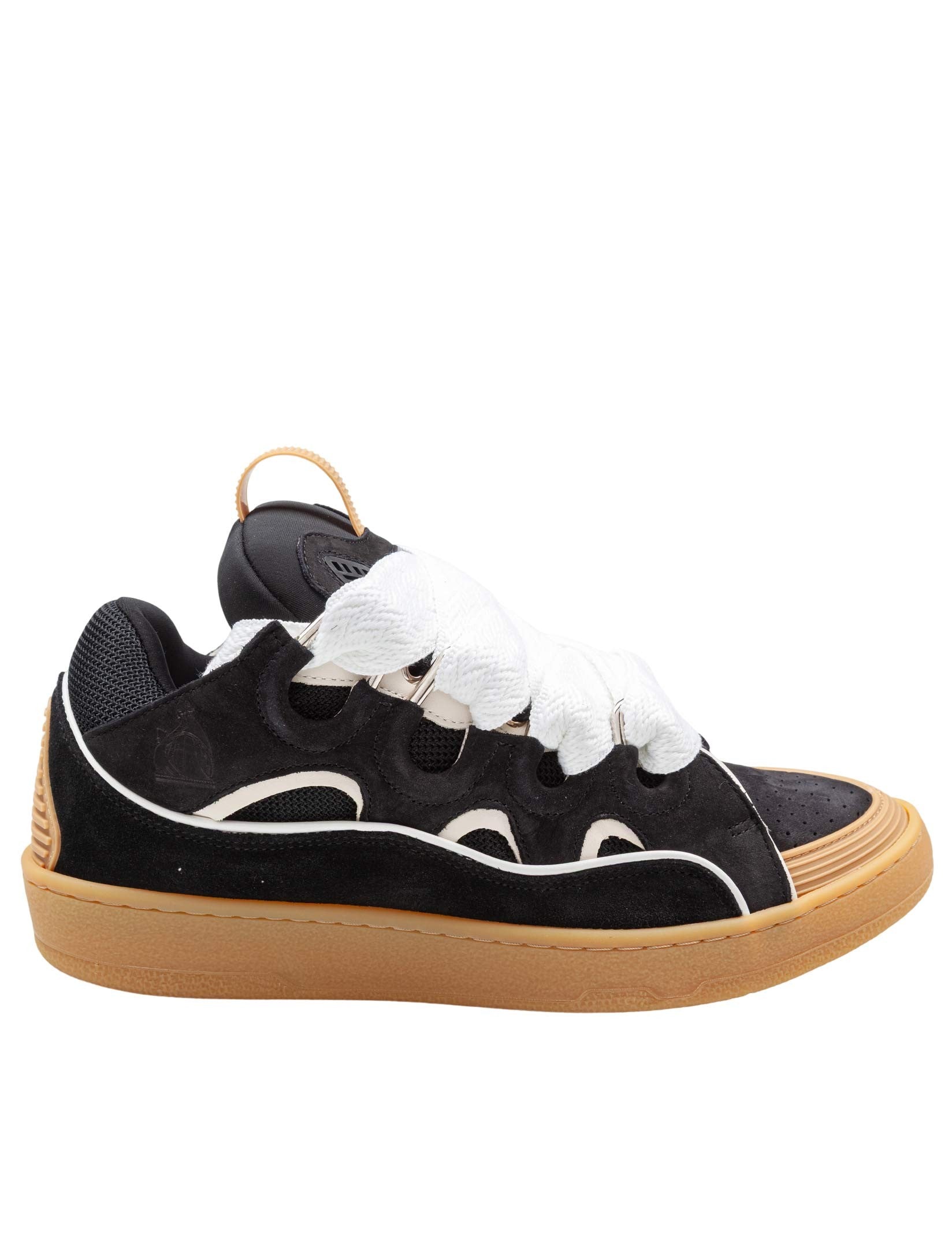 LANVIN CURB SNEAKERS IN PELLE E TESSUTO COLORE NERO E MIELE