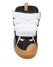LANVIN CURB SNEAKERS IN PELLE E TESSUTO COLORE NERO E MIELE