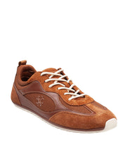 TORY BURCH FIELD SUEDE AND MESH SNEAKER IN COGNAC