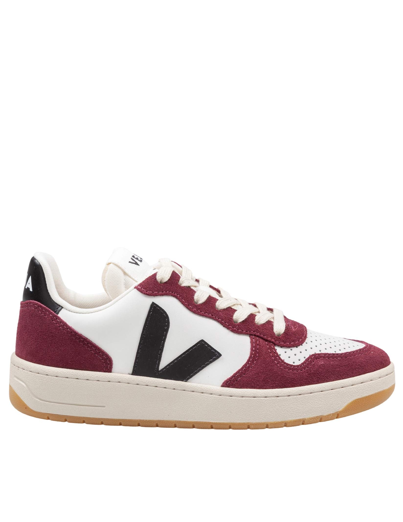 VEJA SNEAKERS V-10 IN PELLE COLORE BORDEAUX E BIANCO