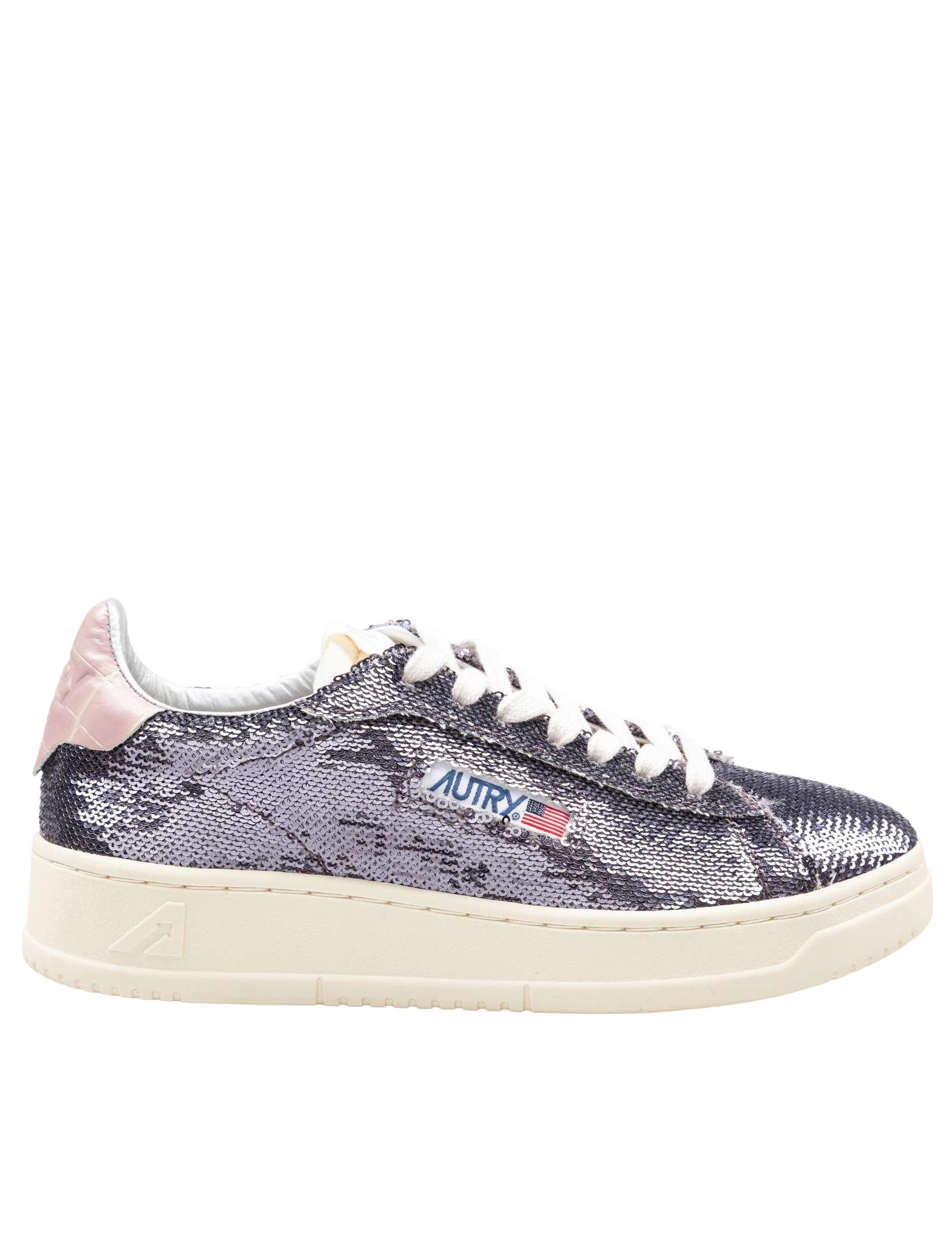 AUTRY DALLAS SEQUINED SNEAKERS IN GREY AND PINK