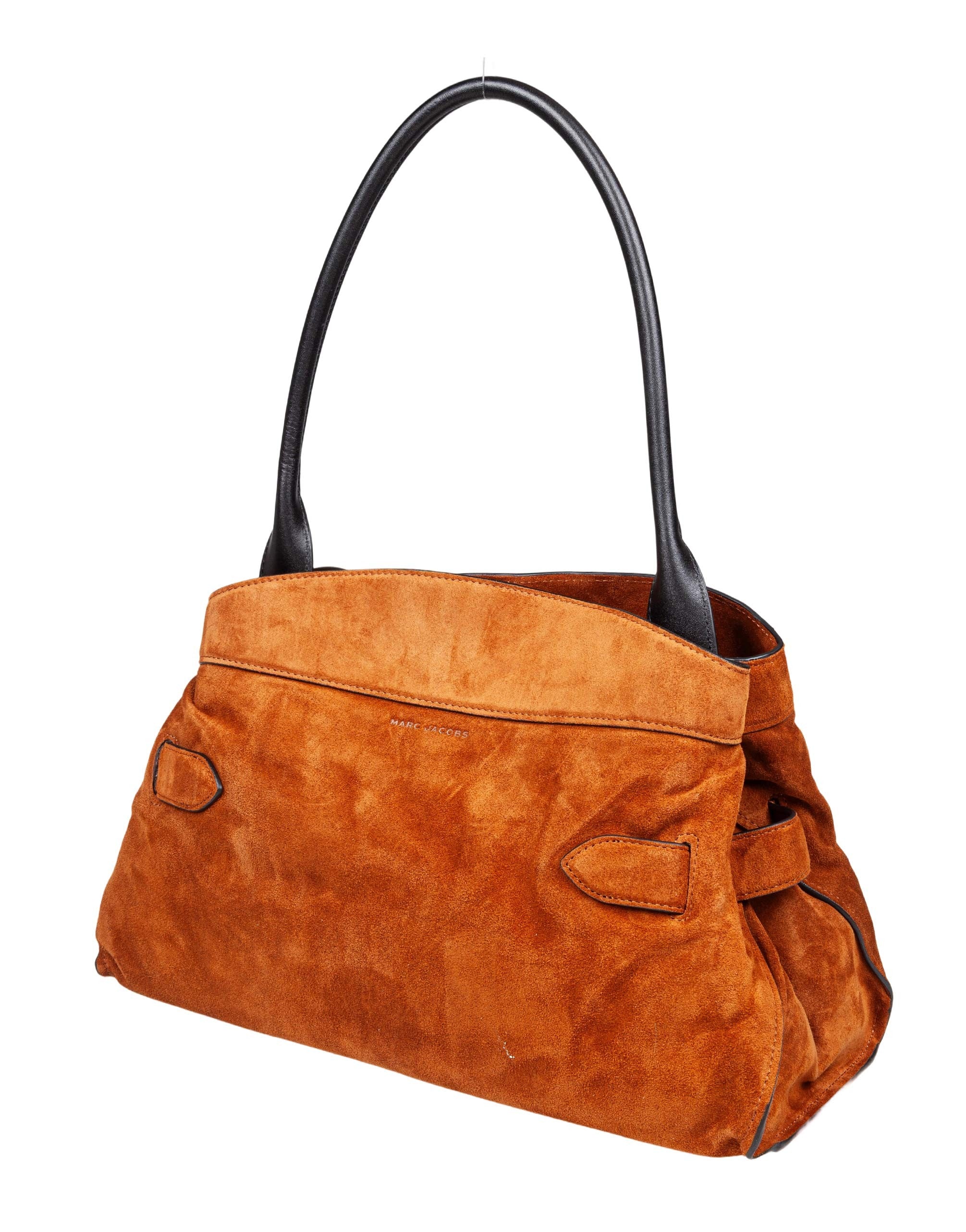 MARC JACOBS THE SATCHEL DAKOTA SUEDE SHOULDER BAG, TAN COLOR