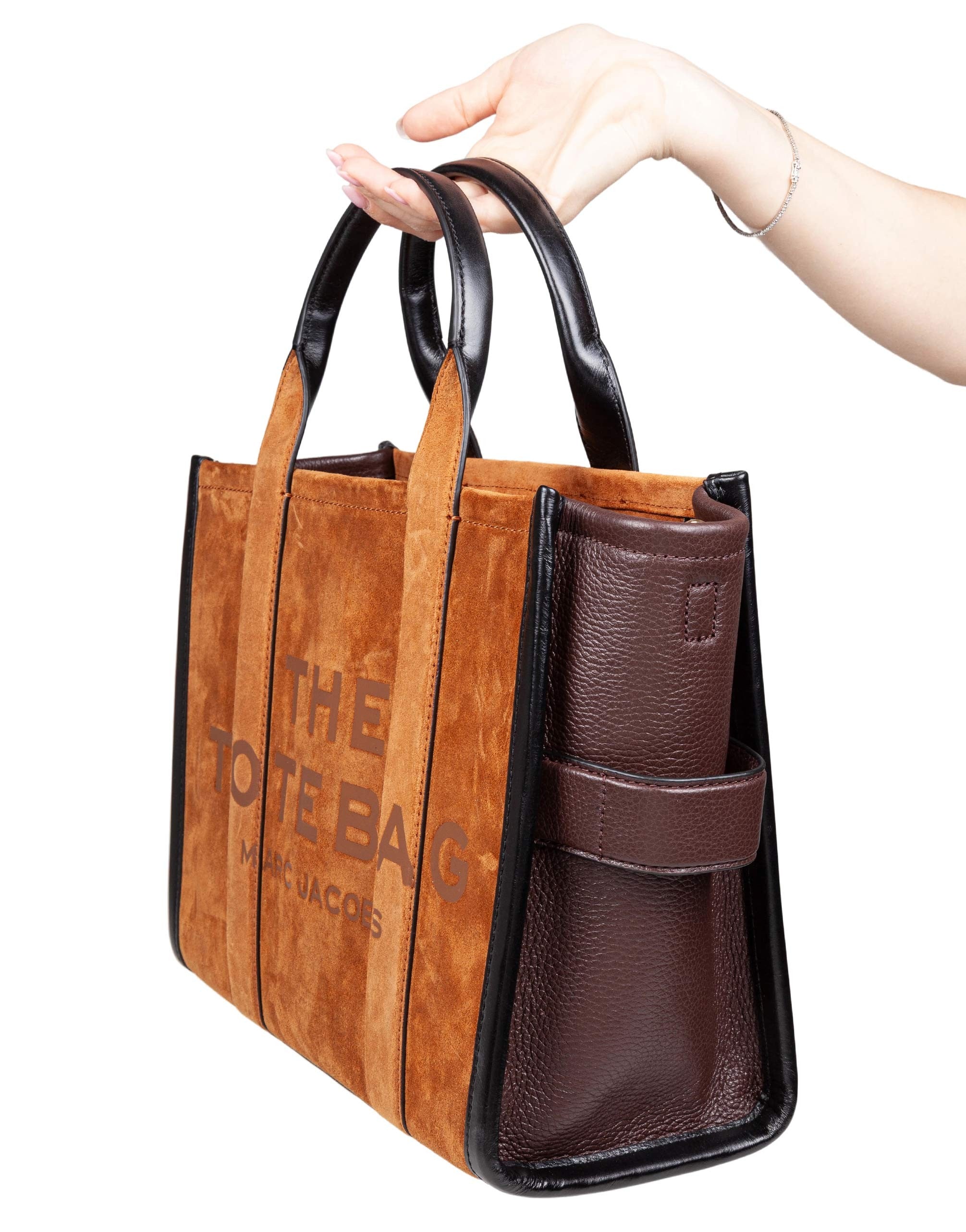 MARC JACOBS BORSA THE MEDIUM TOTE IN PELLE E CAMOSCIO COLORE CUOIO