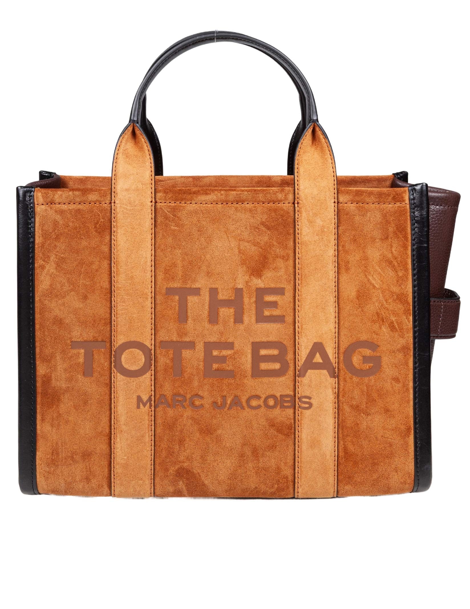 MARC JACOBS BORSA THE MEDIUM TOTE IN PELLE E CAMOSCIO COLORE CUOIO
