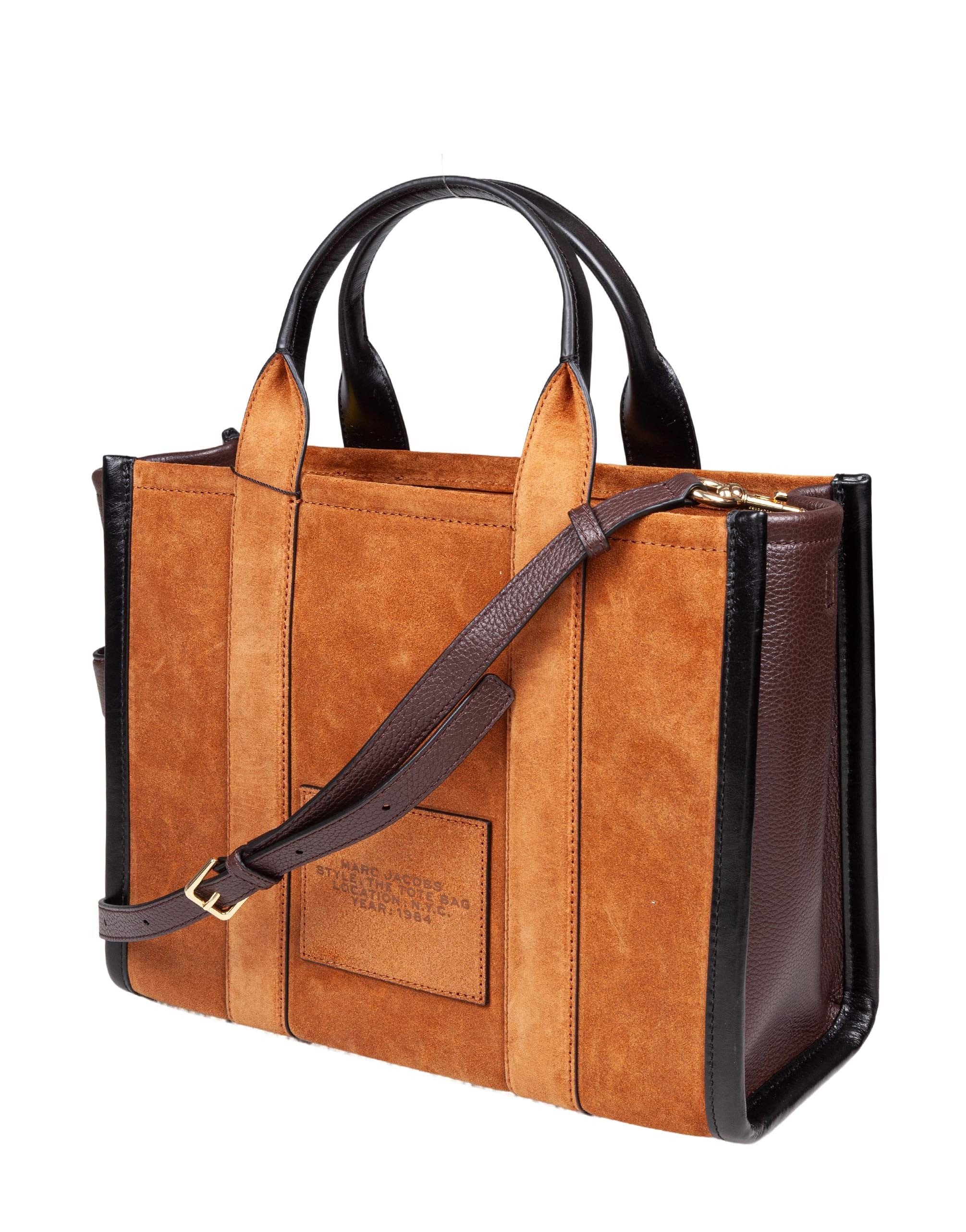 MARC JACOBS BORSA THE MEDIUM TOTE IN PELLE E CAMOSCIO COLORE CUOIO