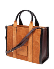MARC JACOBS BORSA THE MEDIUM TOTE IN PELLE E CAMOSCIO COLORE CUOIO