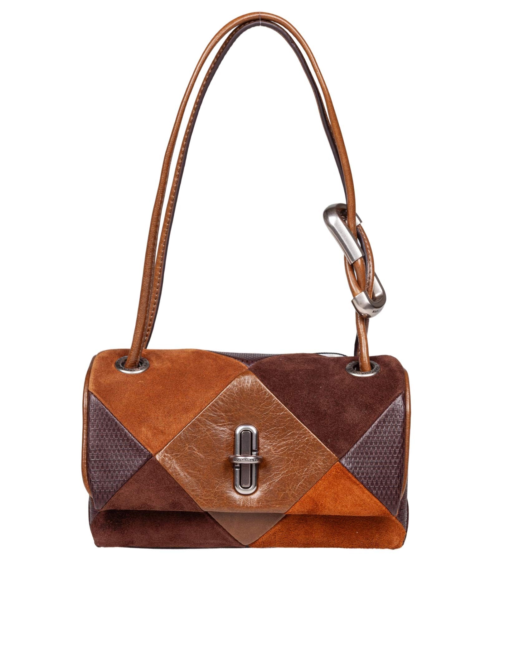 MARC JACOBS THE MINI DUAL SHOULDER BAG IN PATCHWORK SUEDE