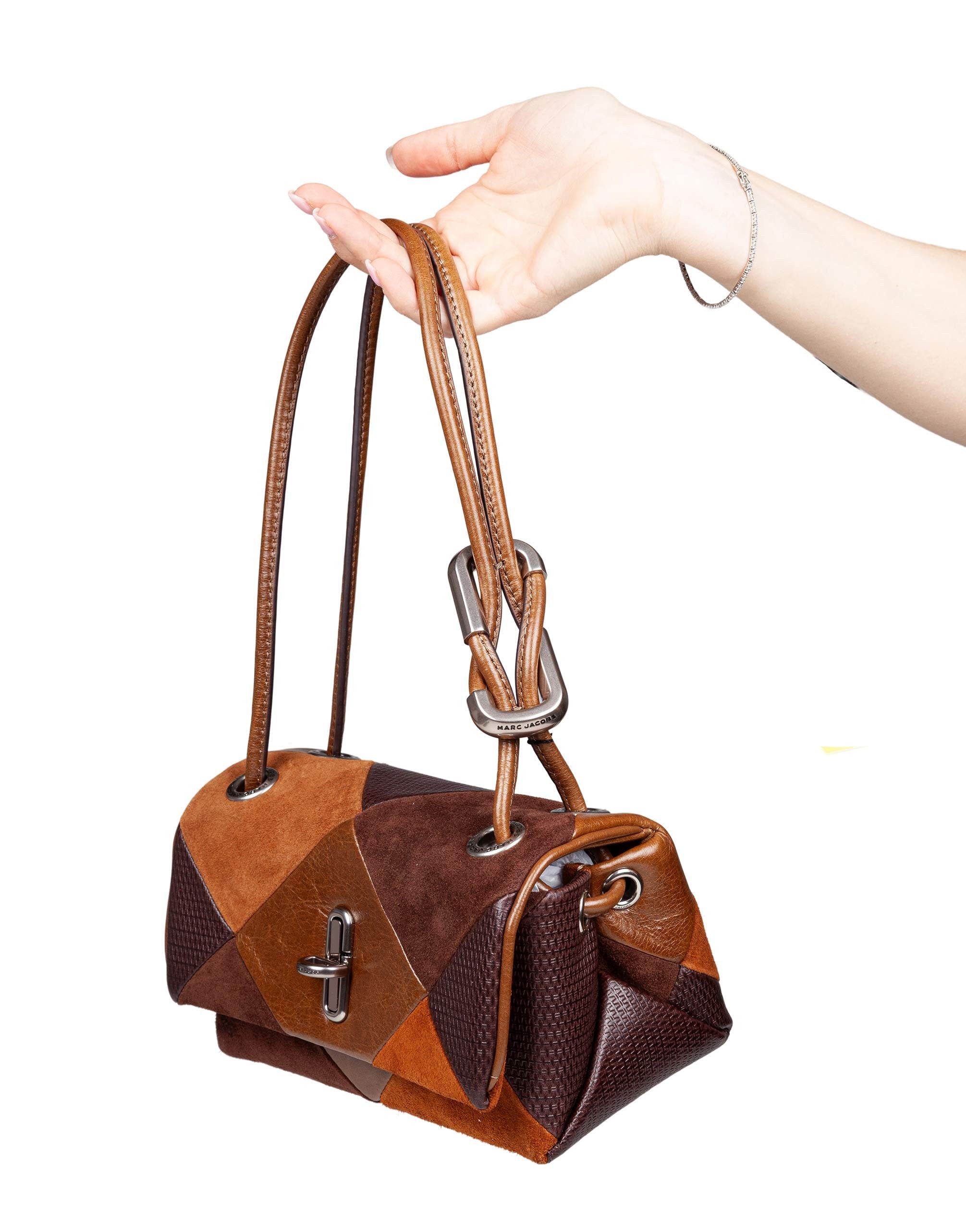 MARC JACOBS THE MINI DUAL SHOULDER BAG IN PATCHWORK SUEDE
