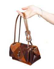 MARC JACOBS THE MINI DUAL SHOULDER BAG IN PATCHWORK SUEDE