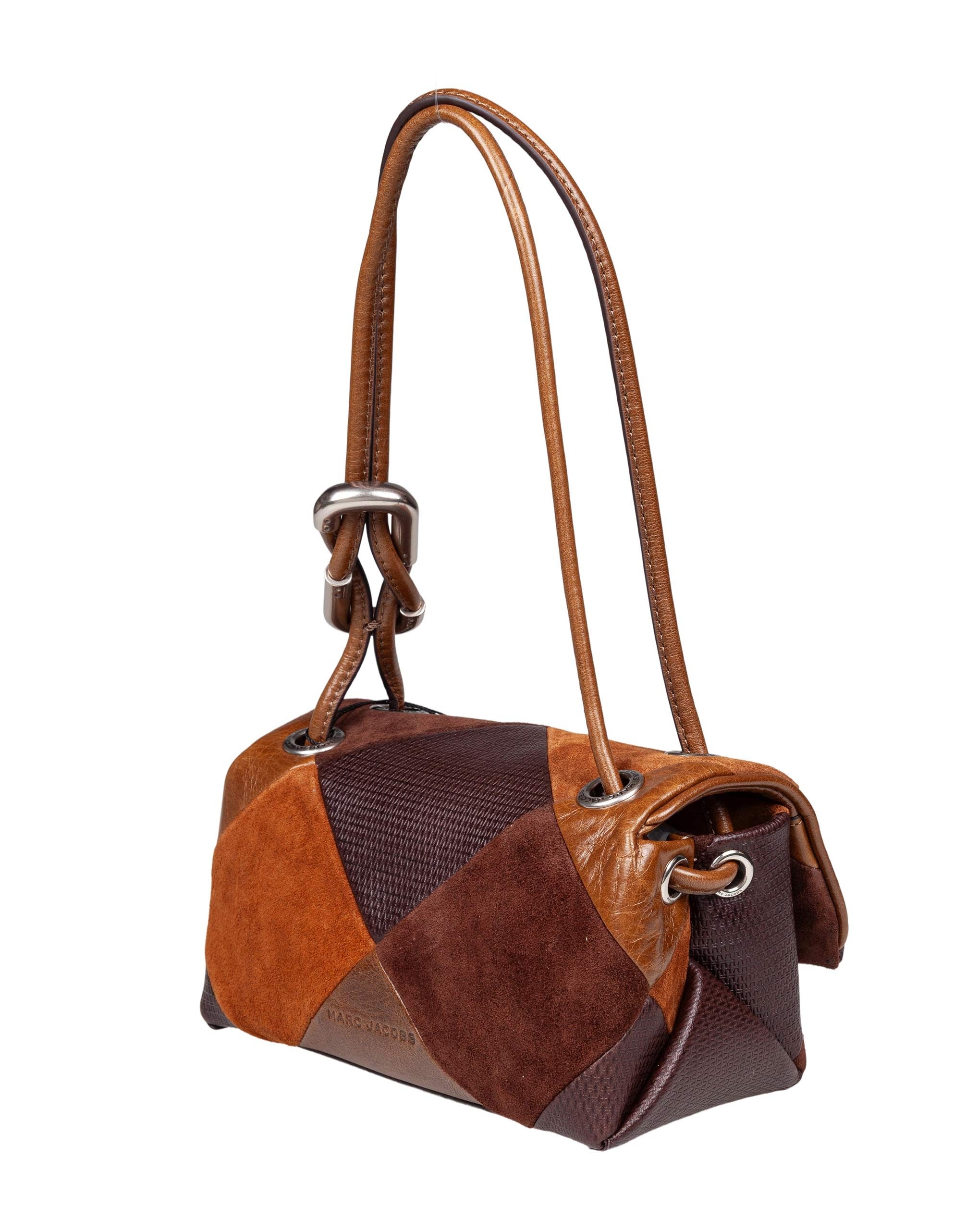 MARC JACOBS THE MINI DUAL SHOULDER BAG IN PATCHWORK SUEDE