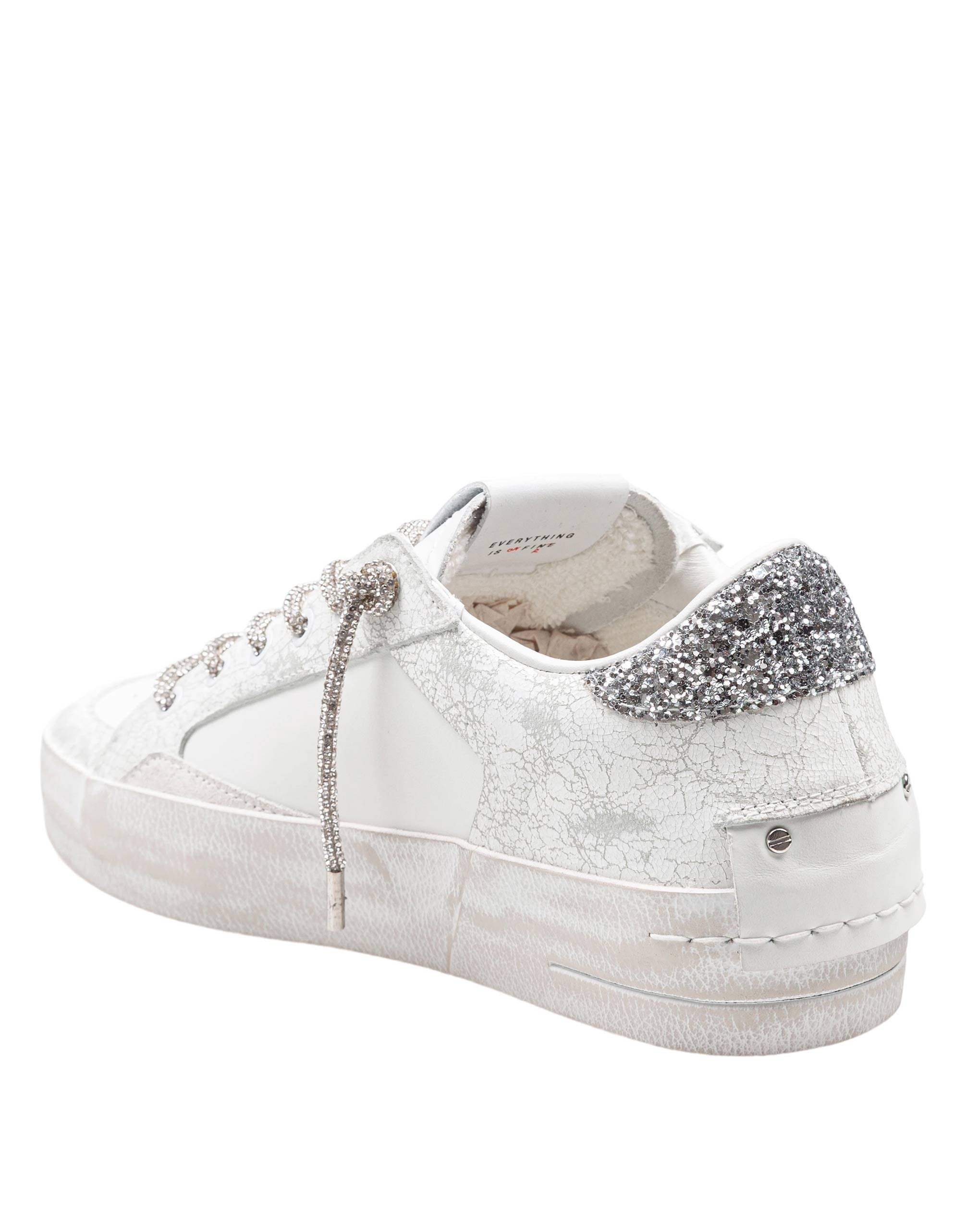 CRIME DELUXE HEEL SNEAKERS IN LEATHER AND SUEDE COLOR WHITE AND SILVER