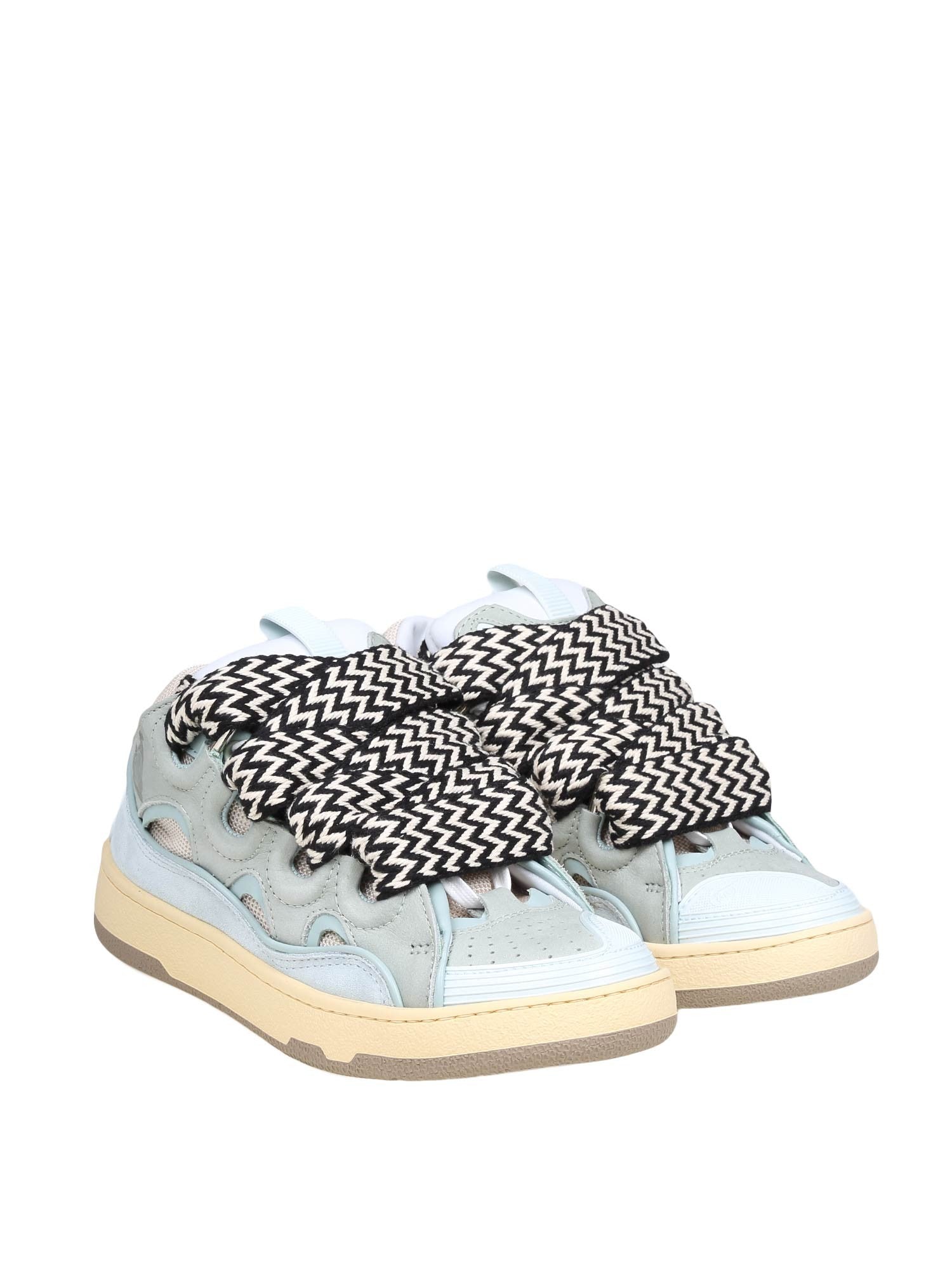 LANVIN SNEAKERS CURB IN PELLE COLORE BIANCO E CELESTE