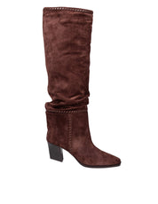JIMMY CHOO HART STITCH KNEE BOOT 60 IN CHOCOLATE SUEDE