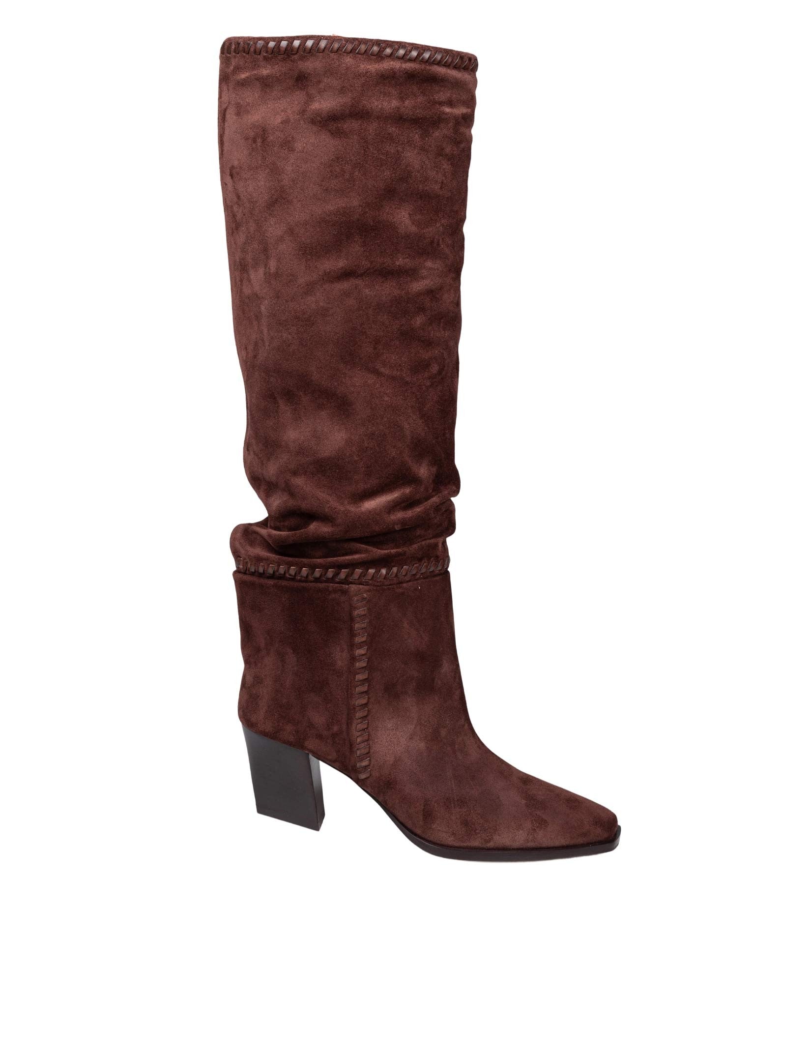 JIMMY CHOO HART STITCH KNEE BOOT 60 IN CHOCOLATE SUEDE