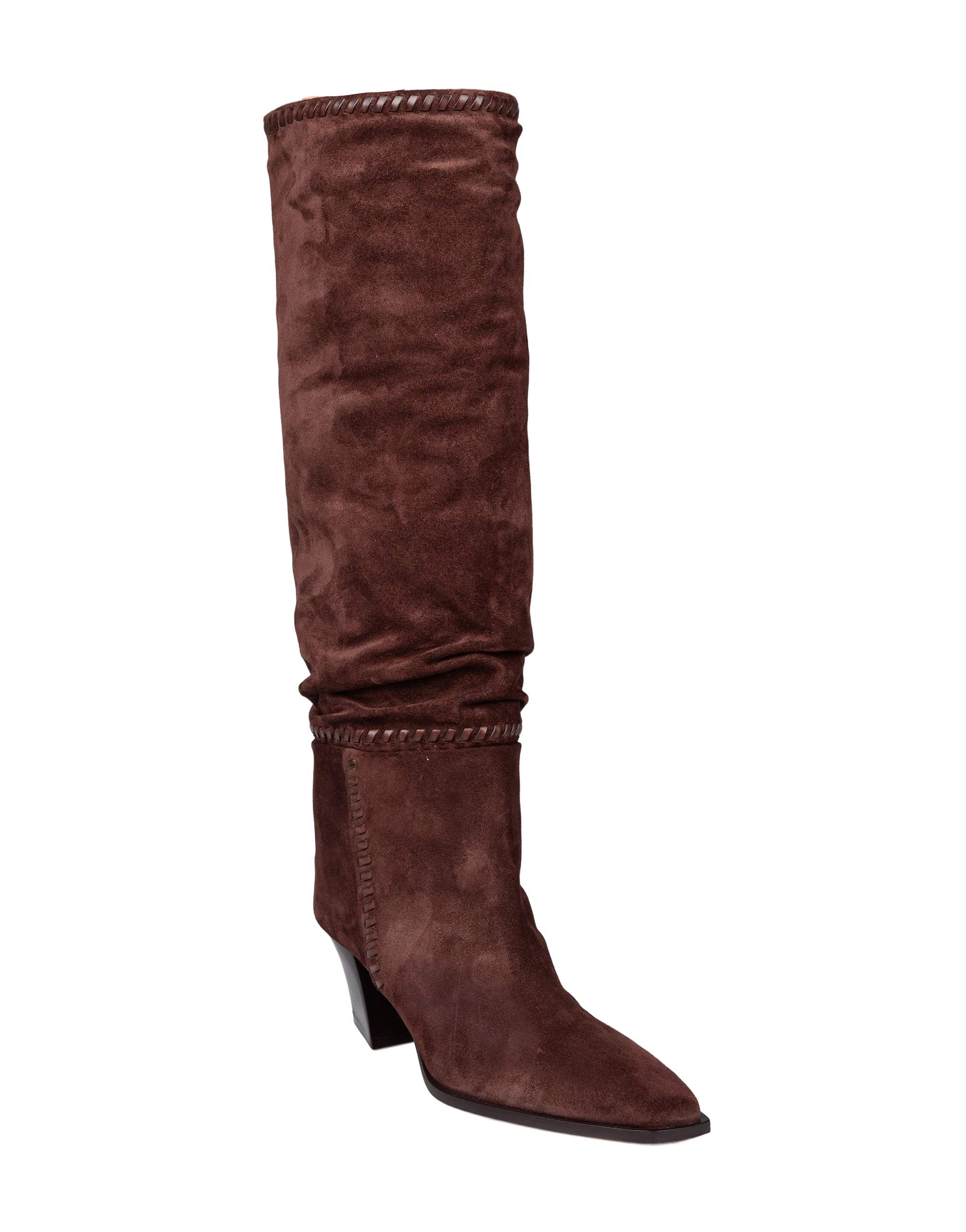 JIMMY CHOO HART STITCH KNEE BOOT 60 IN CHOCOLATE SUEDE
