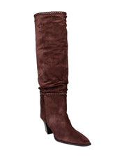 JIMMY CHOO HART STITCH KNEE BOOT 60 IN CHOCOLATE SUEDE