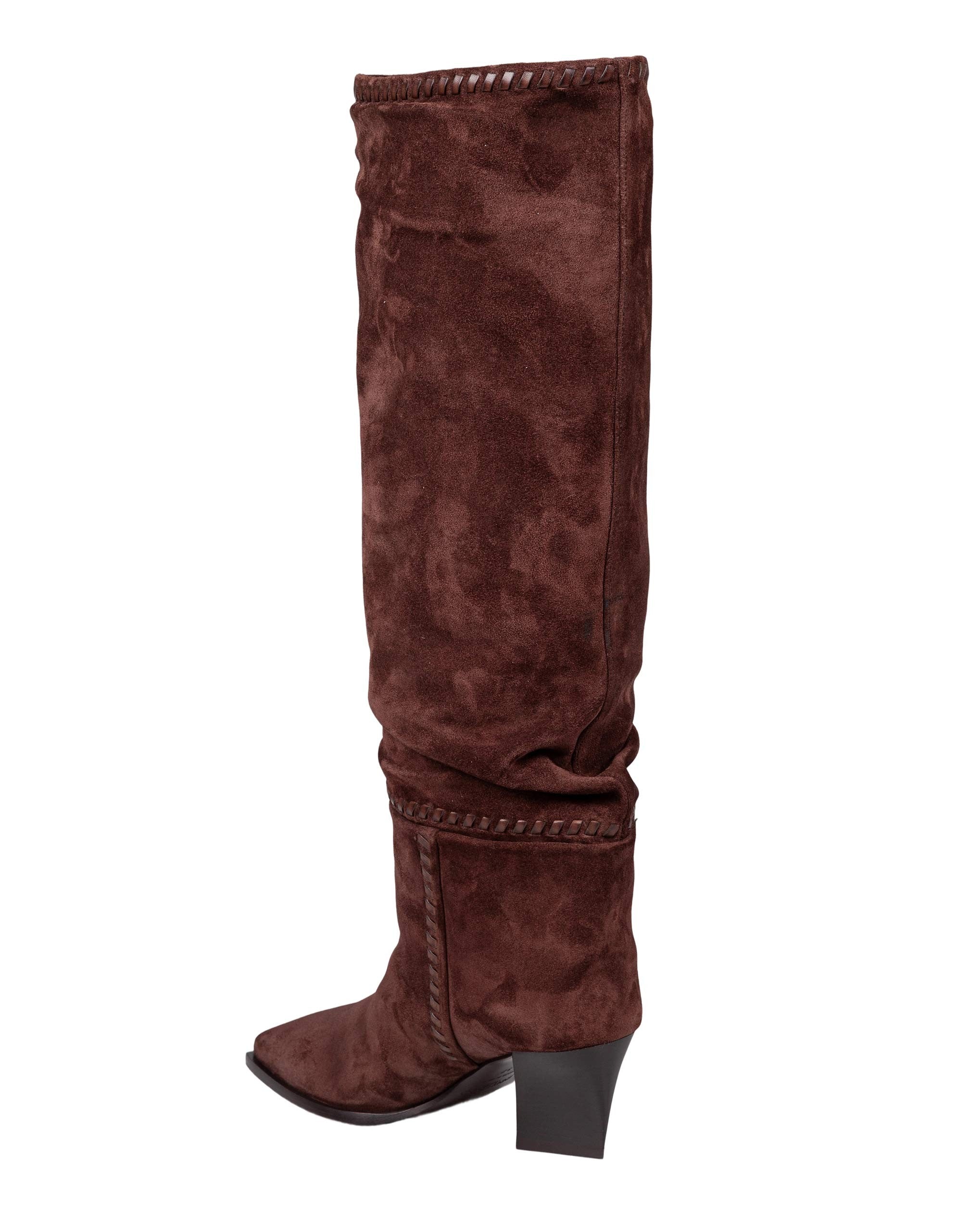 JIMMY CHOO HART STITCH KNEE BOOT 60 IN CHOCOLATE SUEDE