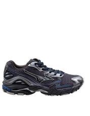 MIZUNO WAVE RIDER 10 MESH AND LEATHER SNEAKERS IN BLACK AND GREY