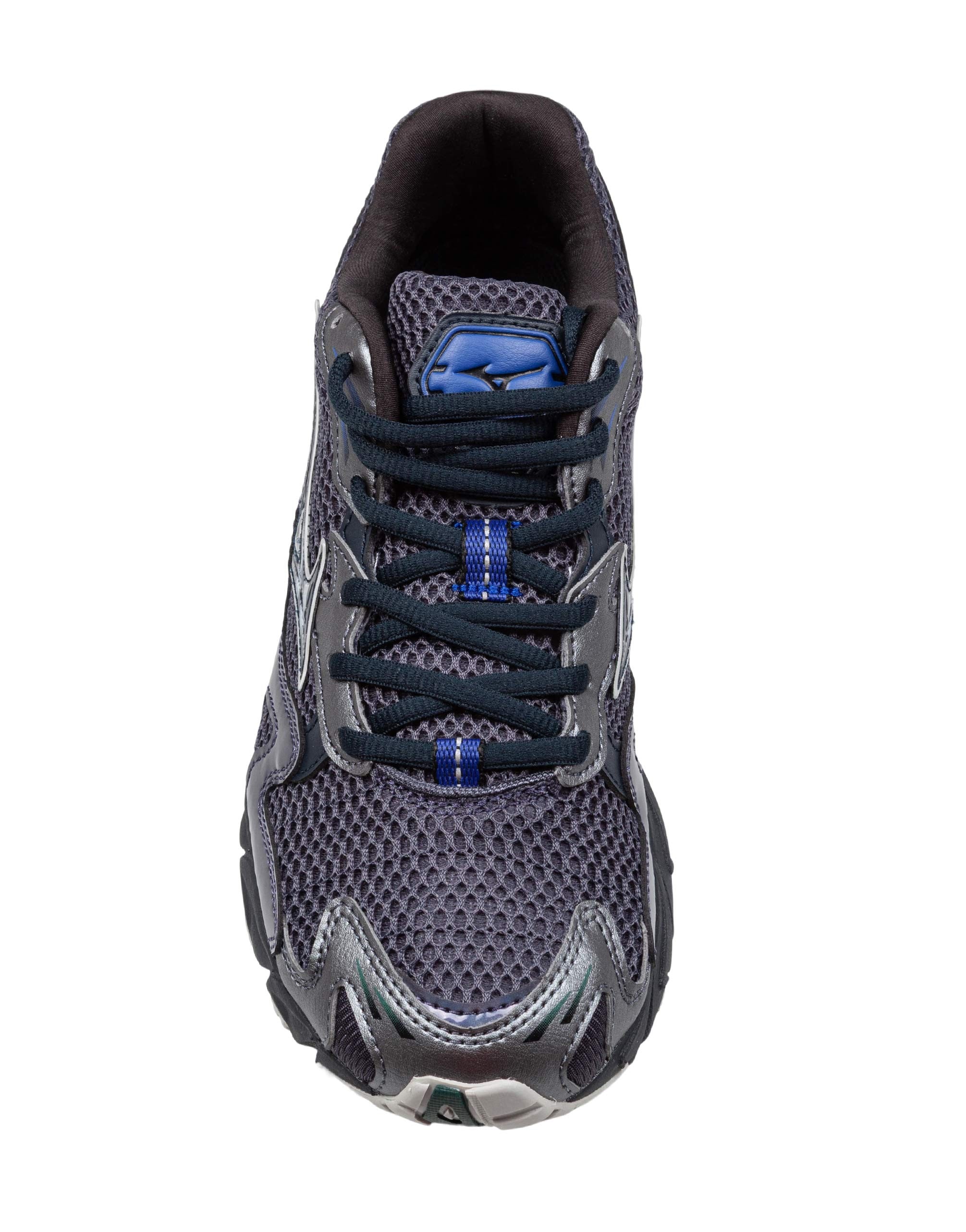 MIZUNO WAVE RIDER 10 MESH AND LEATHER SNEAKERS IN BLACK AND GREY