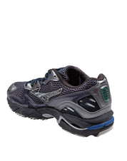 MIZUNO WAVE RIDER 10 MESH AND LEATHER SNEAKERS IN BLACK AND GREY