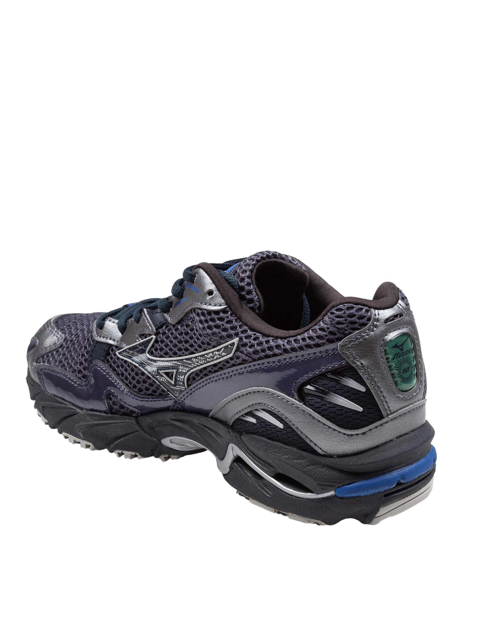 MIZUNO WAVE RIDER 10 MESH AND LEATHER SNEAKERS IN BLACK AND GREY