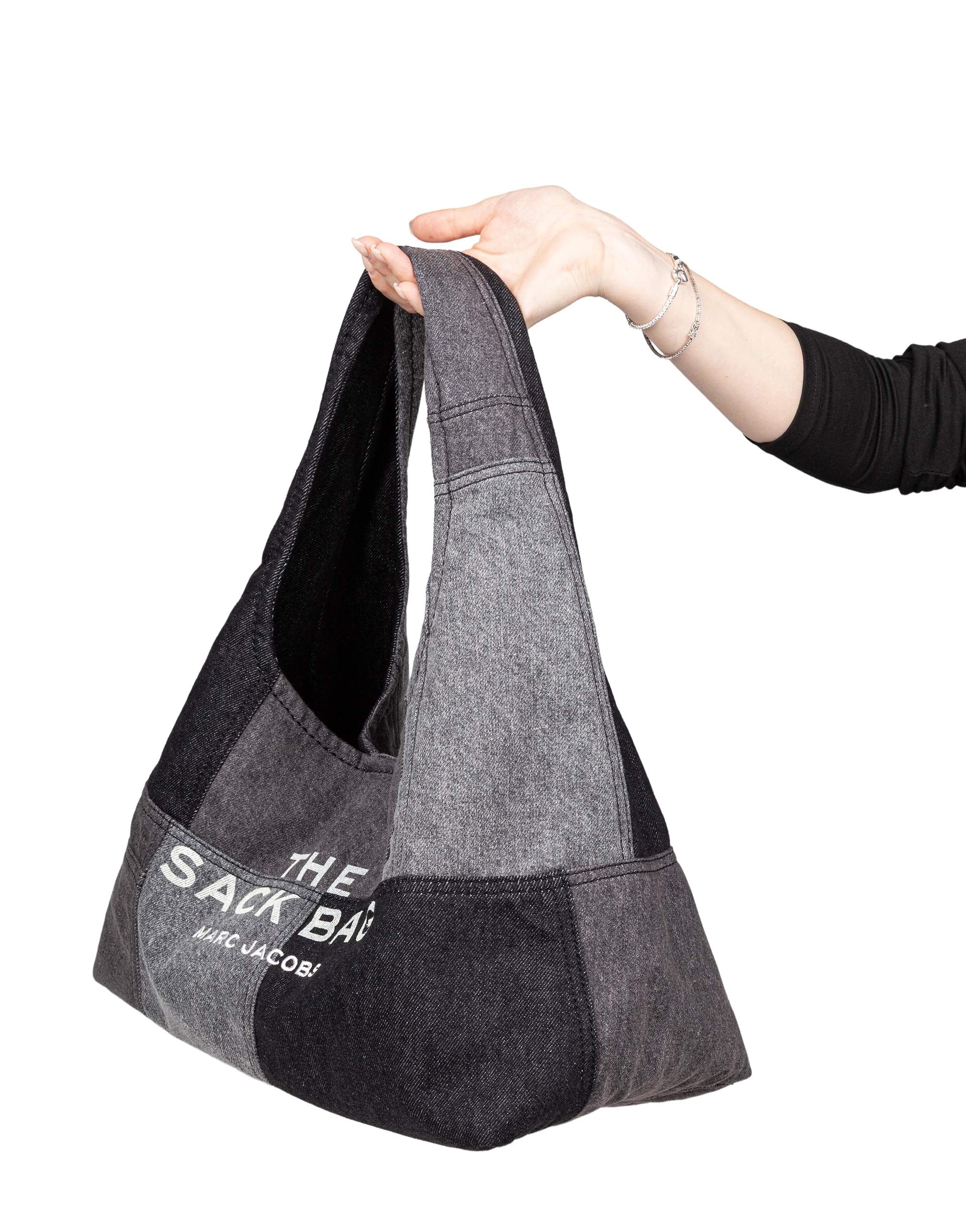 MARC JACOBS THE SACK BAG IN DENIM PATCHWORK COLORE DENIM NERO