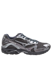 MIZUNO WAVE RIDER 10 MESH AND LEATHER SNEAKERS, BLACK/GREY