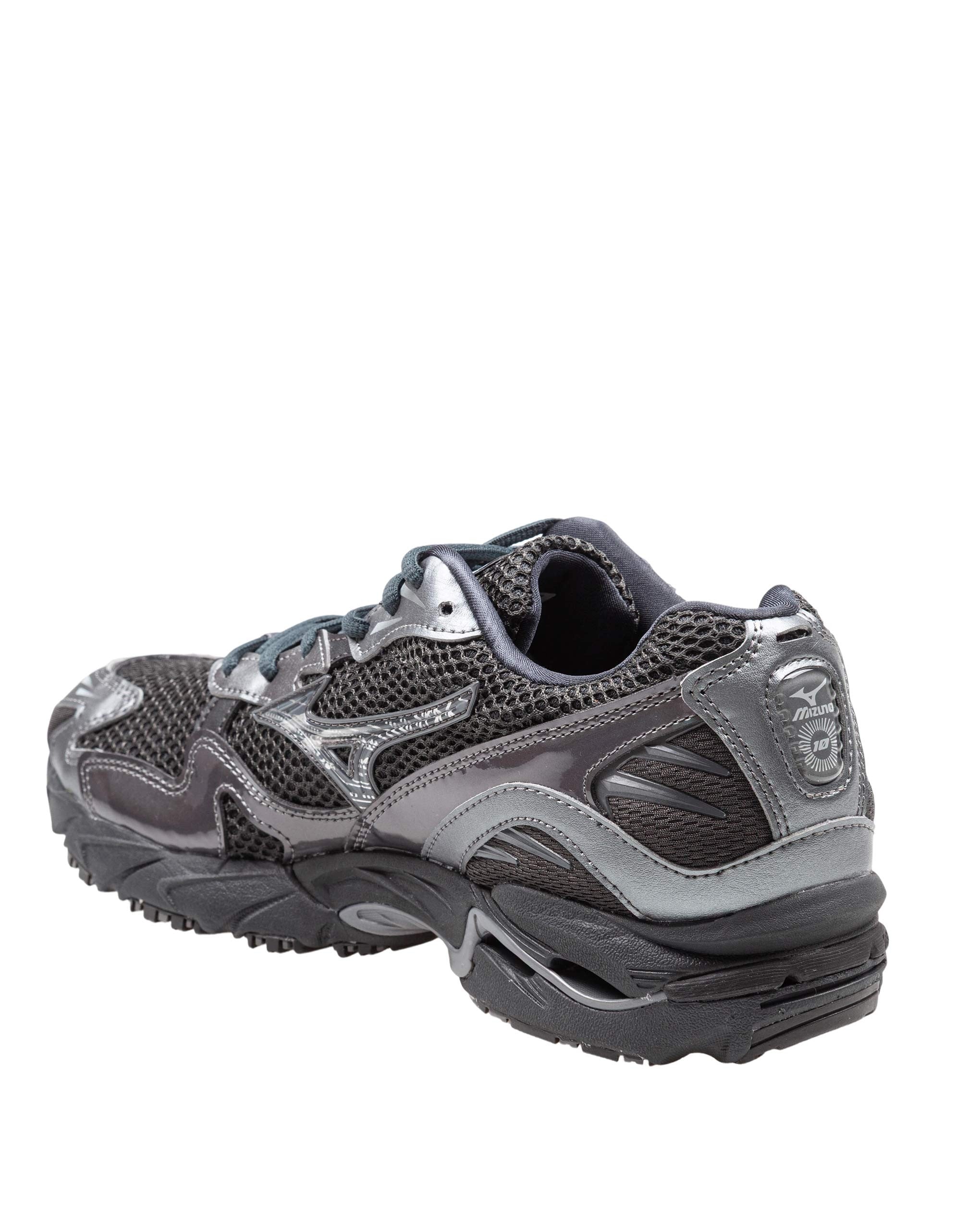 MIZUNO WAVE RIDER 10 MESH AND LEATHER SNEAKERS, BLACK/GREY