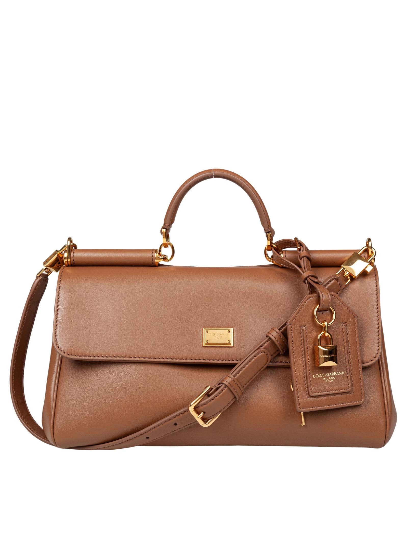 DOLCE & GABBANA VINTAGE MY SICILY CARAMEL LEATHER BAG