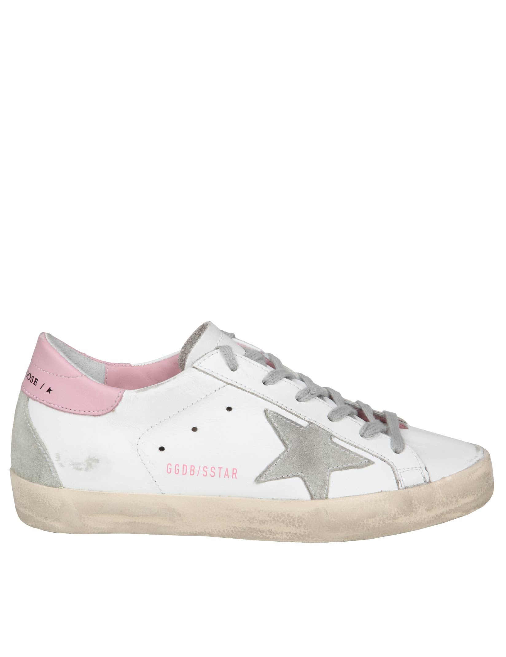 GOLDEN GOOSE SUPER STAR SNEAKERS IN WHITE AND PINK LEATHER