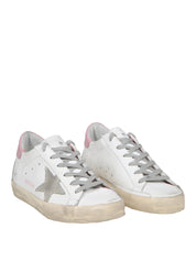 GOLDEN GOOSE SUPER STAR SNEAKERS IN WHITE AND PINK LEATHER