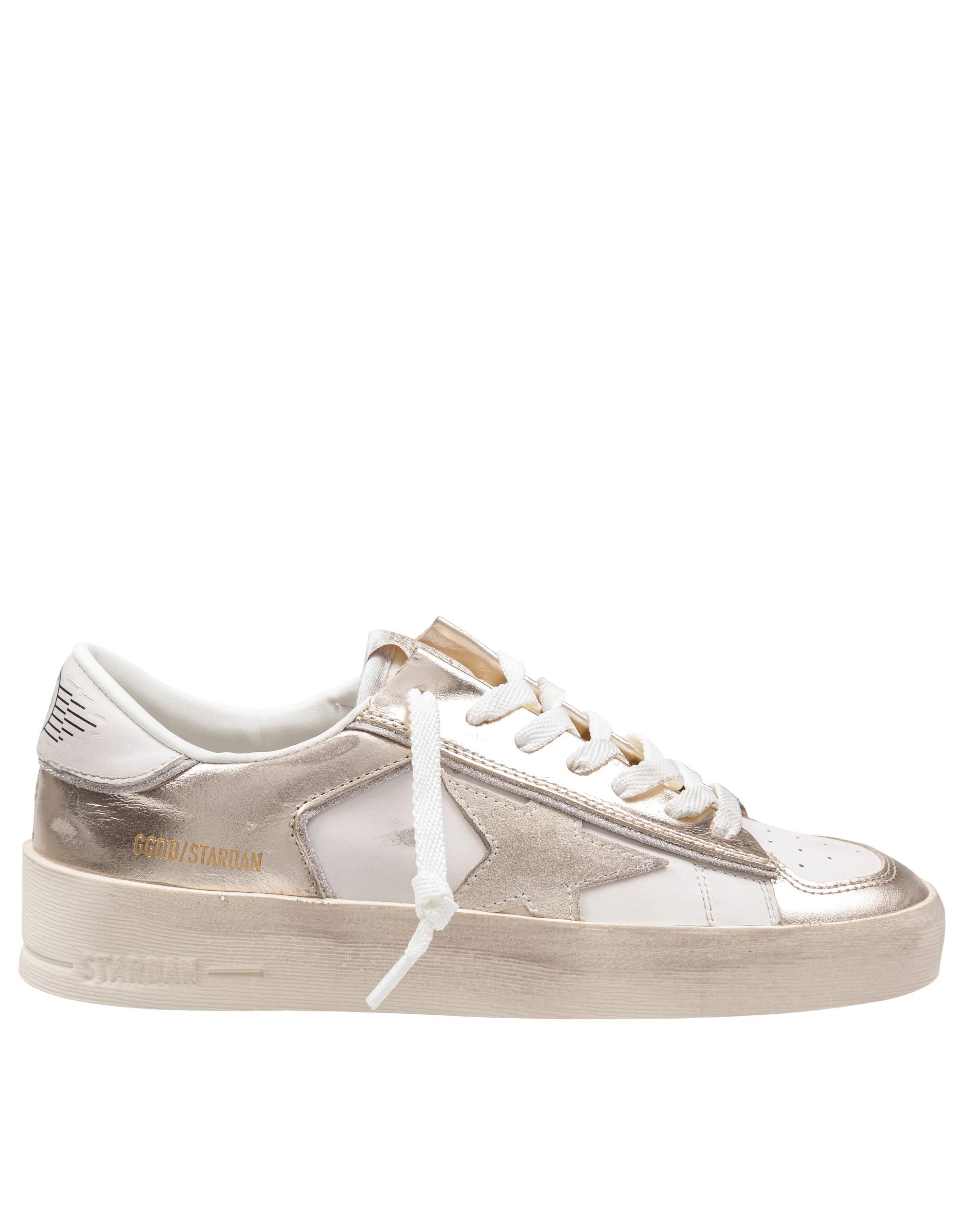 GOLDEN GOOSE SNEAKERS STARDAN IN LEATHER COLOR WHITE AND PLATINUM