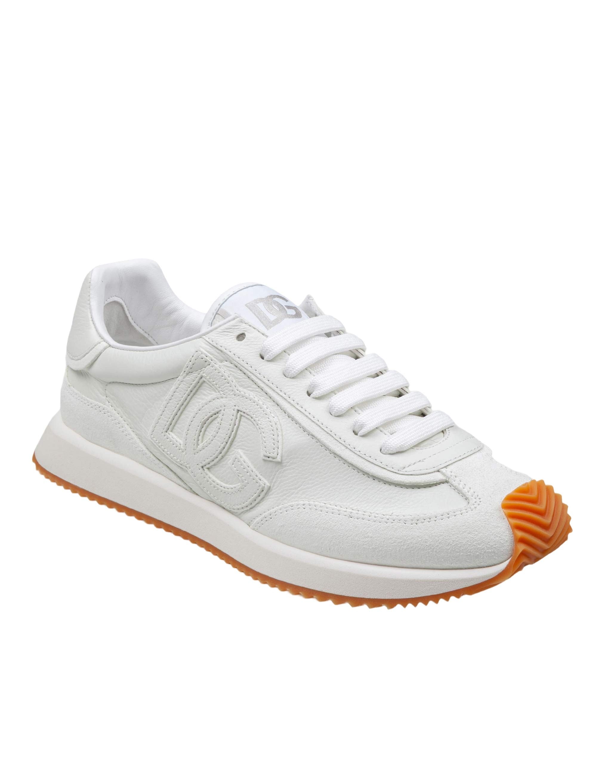 DOLCE & GABBANA LEATHER AND SUEDE CUSHION SNEAKERS, WHITE