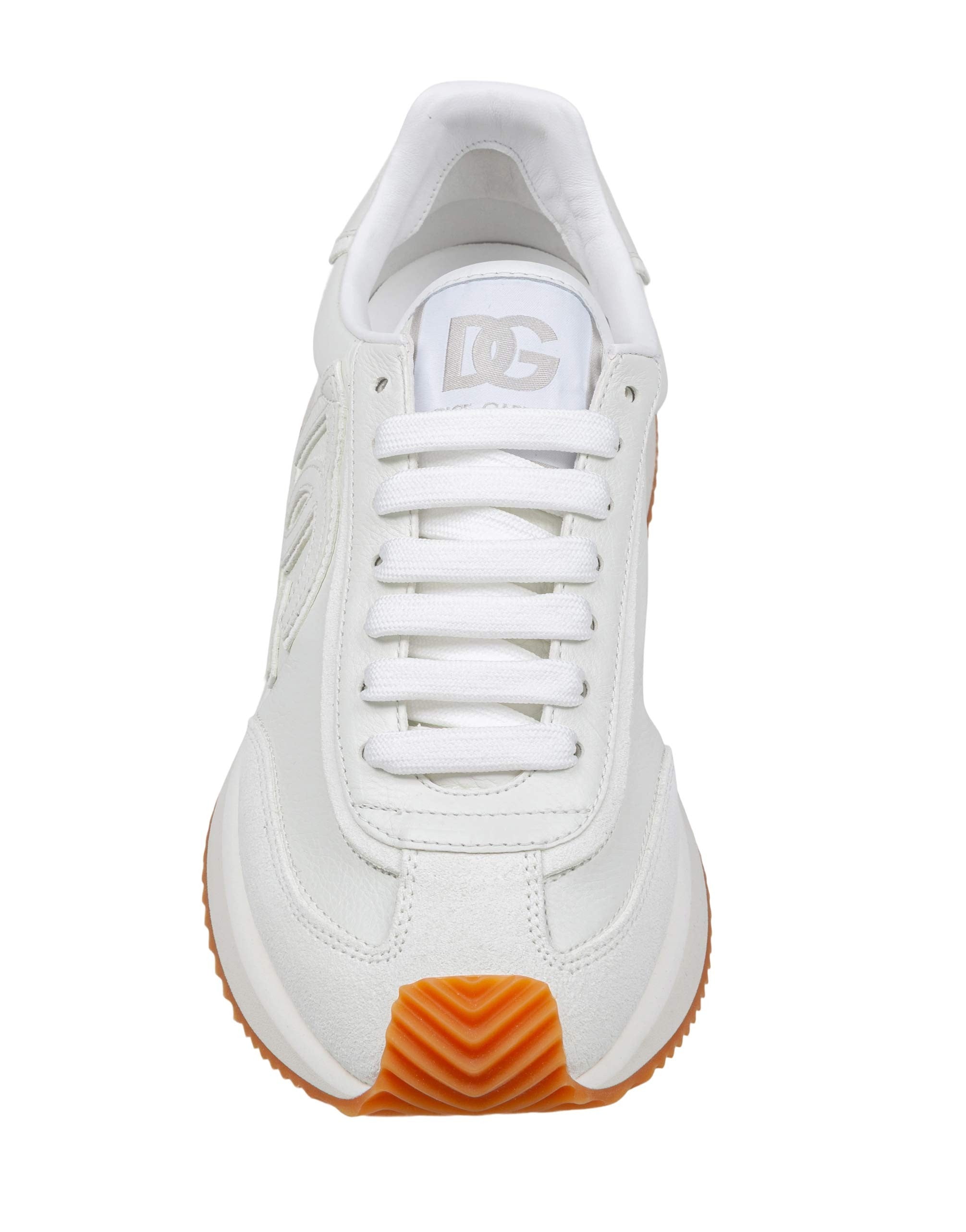 DOLCE & GABBANA LEATHER AND SUEDE CUSHION SNEAKERS, WHITE